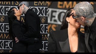 Kourtney Kardashian and Travis Barker make out in matching black suits on the Emmys 2024 red carpet [upl. by Tyne]