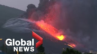 La Palma volcano Lava pours from new vent as lockdowns lifted [upl. by Koralle170]