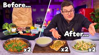 Chef vs Normals GROCERY SHOP CHALLENGE  3 Meals 2 Portions 1 Bag 0 Waste [upl. by Acissaj]