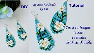 DIY Cercei cu Franjuri din margele  in tehnica brick stitch dublu  fringe earrings tutorial [upl. by Ahsim132]