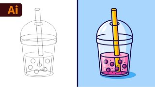 Adobe Illustrator Tutorial Create a Bubble Tea Vector Step by Step [upl. by Humo]