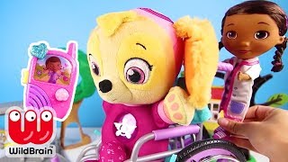 TOY PLAYSET with Paw Patrol Skye visiting Nick JR Doc McStuffins  Ellie Sparkles Toys and Dolls [upl. by Babcock501]