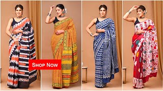 Block Printed Mulmul Cotton Saree  Mulmul Cotton Sarees Wholesale shopnow [upl. by Aihseya]