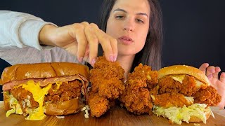 FRIED CHICKEN FINGERS SANDWICH amp BURGER  MUKBANG  ASMR  EATING SOUNDS [upl. by Nehtanhoj]