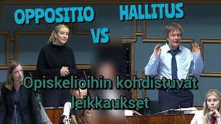 Opiskelijoihin ja koulutukseen kohdistuvat leikkaukset  Hallitus Vs Oppositio  Täysistunto [upl. by Elyac]