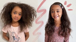 Straightening Ziyas Hair for the FIRST Time Curly to Straight Hair Routine 2022 [upl. by Ntsuj672]