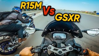 YAMAHA R15M INDO VS SUZUKI GSXR150 ABS  DRAG RACE [upl. by Rayburn479]