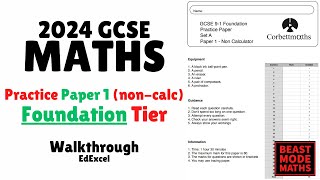 2024 GCSE Maths  Practice Paper 1 Foundation Edexcel Exam Noncalculator  Walkthrough [upl. by Alemak247]