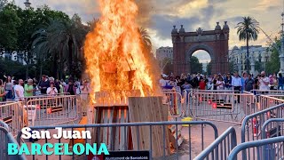 Bonfire at Arc de Triomf on San Juan 2024 Barcelona Spain [upl. by Kila]