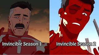 Invincible Season 1 amp 2 Final Episode Comparison Scene Side by Side [upl. by Ehcadroj892]