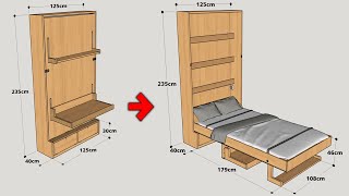 HOW TO MAKE A MURPHY BED WITH FOLDING TABLE STEP BY STEP [upl. by Zacks]