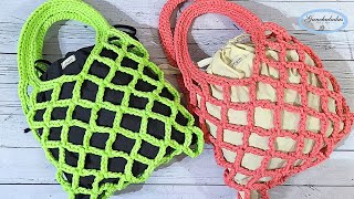 ⬆️👜 FÁCIL RÁPIDO y SIN COSTURAS ❗ Tutorial  DIY BOLSO RED de Trapillo en Ganchillo [upl. by Sheffy789]