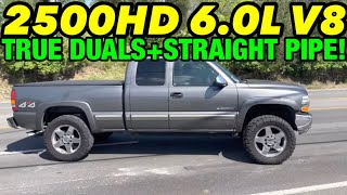 2002 Chevy Silverado 2500HD 60L V8 True Dual Exhaust w STRAIGHT PIPE [upl. by Kacie]