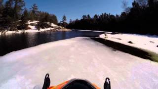 Snowmobile water crossing in Ontario 2014  Rattys Narrows [upl. by Alexio782]