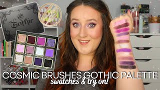 SWATCH amp TRY ON COSMIC BRUSHES GOTHIC EYESHADOW PALETTE Purple Glam Eye Shadow Makeup Look [upl. by Anette351]