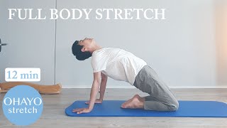 12min Full body basic stretch routine  flexibility strength  Japanese English  OHAYO stretch [upl. by Repooc]