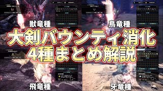 【アイスボーン】各種族別のオススメ大剣バウンティ消化4選まとめ紹介！装備紹介＆実戦解説 [upl. by Arleen]