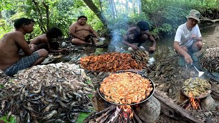 Surviving 12 Hours in Mid Jungle Wild Prawn Fish Hunting Catching and Cooking Survival Challenge [upl. by Mcgruter]