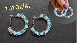 How to make hoop earrings with beads easy beading [upl. by Ahsaet527]