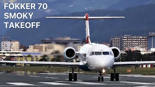 AUSTRIAN AIRLINES FOKKER 70 SMOKY TAKEOFF AT INNSBRUCK [upl. by Kcirdek]