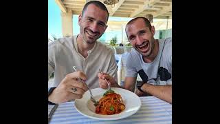 Bonucci and Chiellini eat some pasta in honor of English fans [upl. by Atnad]