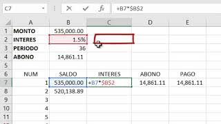 Calculo en Excel de un prestamos sobre saldos insolutos [upl. by Varrian163]