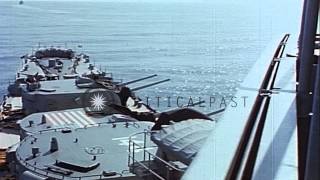 USS Worcester CL144 bombards North Korean coastline Korea HD Stock Footage [upl. by Naghem]