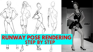 Runway Pose Fashion Illustration Rendering Fashion Croquis Illustration Step by Step [upl. by Arlena311]