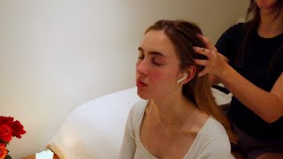 ASMR hair play brushing scalp massage with AndreaWhisperingASMR whisper 💆‍♀️ [upl. by Heppman]