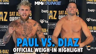 Nate Diaz Weighs In At 1849 Pounds For Jake Paul Boxing Match Paul Hits 185  Paul vs Diaz [upl. by Mulvihill]