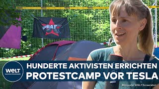 PROTESTCAMP GEGEN TESLA Großeinsatz in Grünheide Polizei befürchtet Eskalation [upl. by Siroval478]