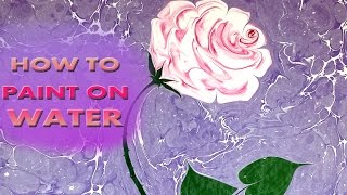 HOW TO PAINT PINK ROSE ON WATER Ebru Sanati Pembe gül [upl. by Bellis]