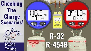 R32 and R454B Checking the Refrigerant Charge Scenarios Practice for HVAC Techs [upl. by Leyameg]