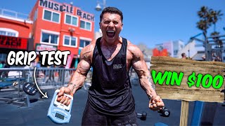 Testing Strangers Grip Strength at Muscle Beach cash prize [upl. by Acim]