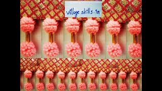 How to make easy pom pom saree tassels  saree kuchu design  37 how to make saree kuchu tassels [upl. by Enellij]