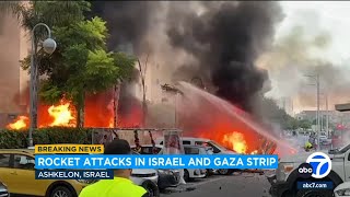 Sirens blare amid rocket attacks in Israel and Gaza Strip [upl. by Nollaf]