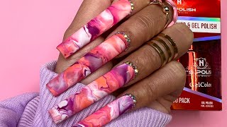 BEGINNER NAIL ART I EASY MARBLE DESIGNS I LONG COFFIN NAILS I NOTPOLISH [upl. by Cuyler]