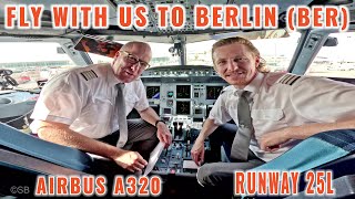 Berlin  BER  Airbus A320  Approach landing Rwy 25L  Cockpit  pilots  instruments  briefing [upl. by Epifano]