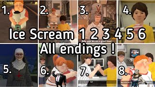 Ice Scream 1 2 3 4 5 6 all endings [upl. by Oirasec334]