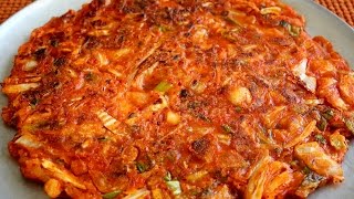 Two kinds of kimchi pancakes Kimchijeon 김치전 [upl. by Velleman]