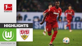 Guirassy Brace In 5GoalThriller  VfL Wolfsburg  VfB Stuttgart  Highlights  MD 24  Buli 2324 [upl. by Caresa22]