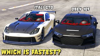 GTA 5  OBEY 10F vs ITALI GTO  Which is Fastest [upl. by Pernas318]