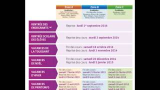 calendrier scolaire 2014  2015  rentrée des classes et vacances [upl. by Nauqed824]