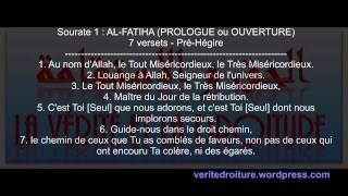 Sourate 1  ALFATIHA OUVERTURE Coran récité en français seulement mp3  wwwveritedroiturefr [upl. by Ditzel]