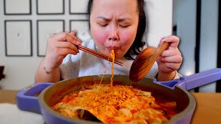 Cheesy Samyang Noodles  Rice Cake Mukbang Cooking Recipe 먹방 Tteokbokki 떡볶이 Eating Show [upl. by Rizzo]