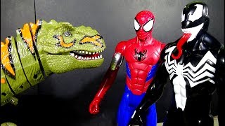 Spiderman Toy And Venom Toy Works Together To Defeat The Dinosaur Toys  LotsMoreToys [upl. by Al855]