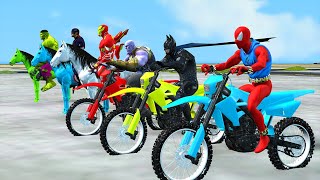 SpiderMan challenge motorbike racing and horse racing with batman vs ironman  Game GTA 5 superhero [upl. by Gluck]