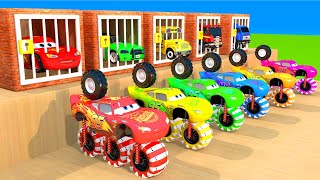 McQueen DACIA LAMBORGHINI FERRARI VOLVO BENTLEY POLICE CARS Transforming to GIANT BULLDOZER [upl. by Coplin797]