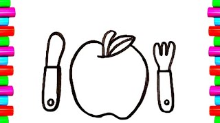 Drawing an apple  How to draw apple  Painting and coloring for kidstoddlers [upl. by Pall]