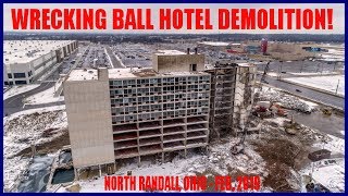 WRECKING BALL HOTEL DEMOLITION  NORTH RANDALL OHIO [upl. by Atteuqcaj821]